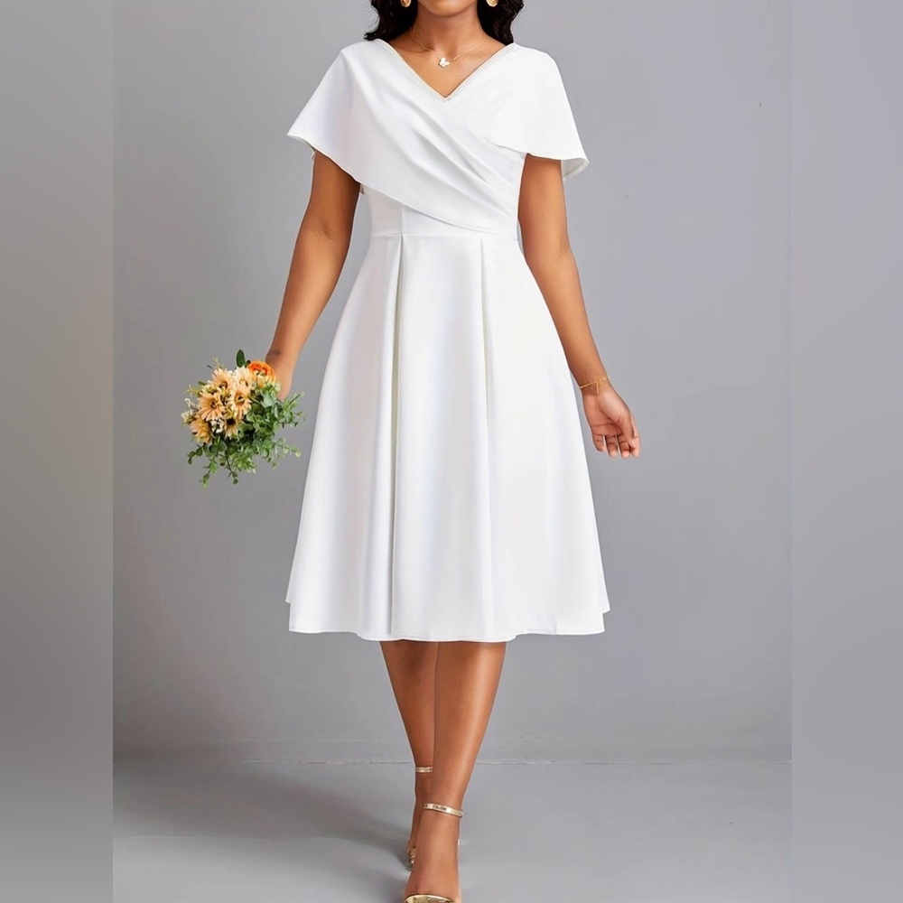 Ruched V neck A line dress